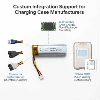 Reliable li polymer battery replacement for smart hearing aid charging cases