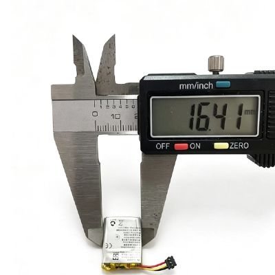 Custom mini LiPo battery width measurement 16.41mm with connector wire