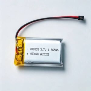 AS702035 3.7V 450mAh Li-Polymer battery with 1224H-03 connector for wireless earbuds and fitness trackers