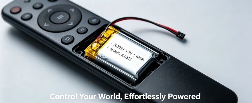 Compact AS702035 polymer battery powering portable audio devices and small speakers