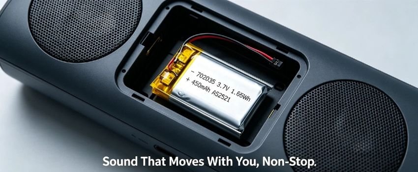 AS702035 3.7V 450mAh Li-Polymer battery with 1224H-03 connector for wireless earbuds and fitness trackers