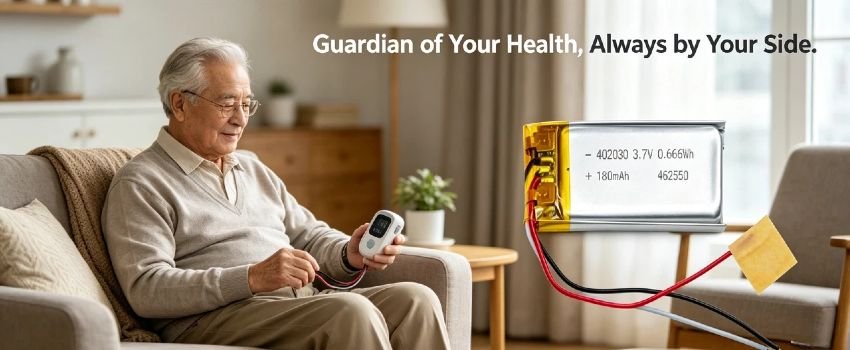 Safe and stable Li-Polymer batteries meet the power needs of smart wearables, fitness trackers, and health monitoring devices.