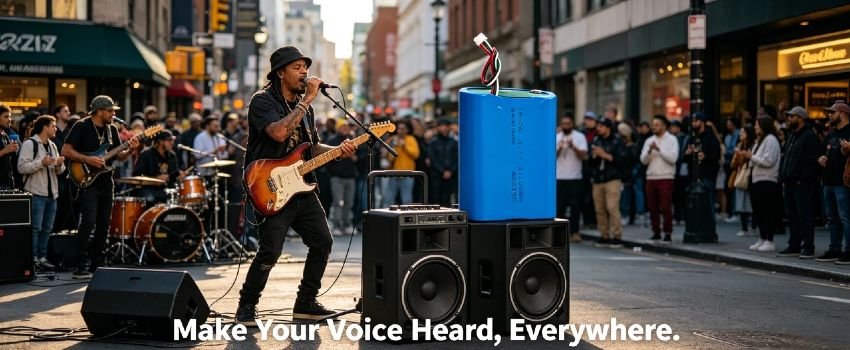 Compact and high-capacity lithium batteries power portable electronics and outdoor equipment for on-the-go use.