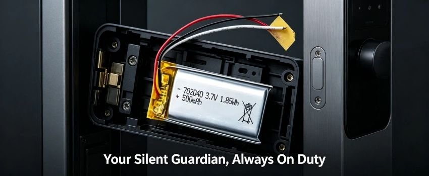 Compact AS702040 polymer battery powering portable audio devices and small speakers