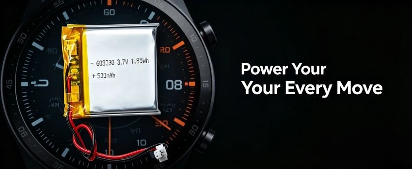 AS603030 3.7V 500mAh Li-Polymer battery by A&S Power for wireless earbuds and fitness trackers
