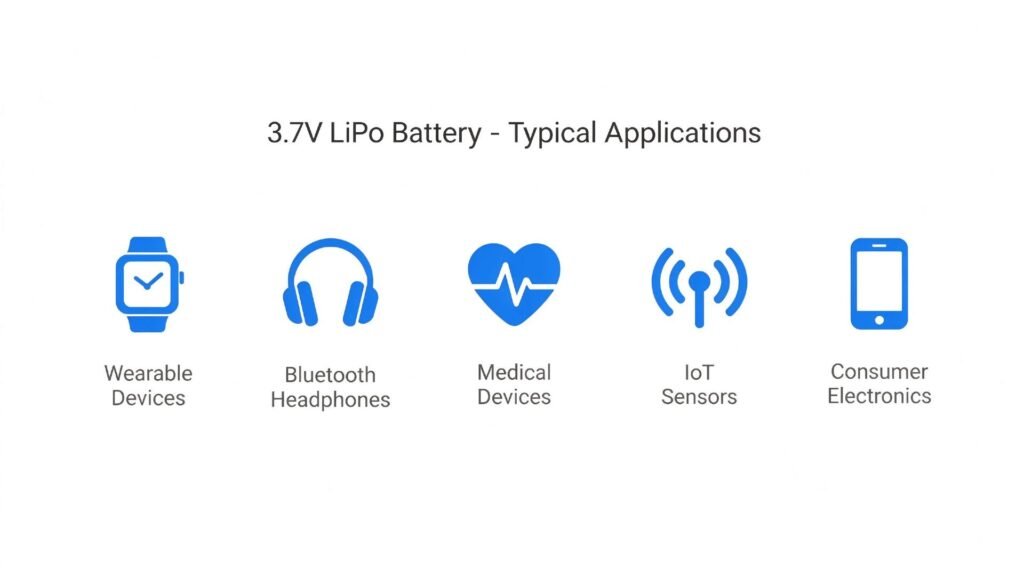 3.7V lithium polymer battery applications infographic wearables TWS medical IoT consumer electronics A&S Power