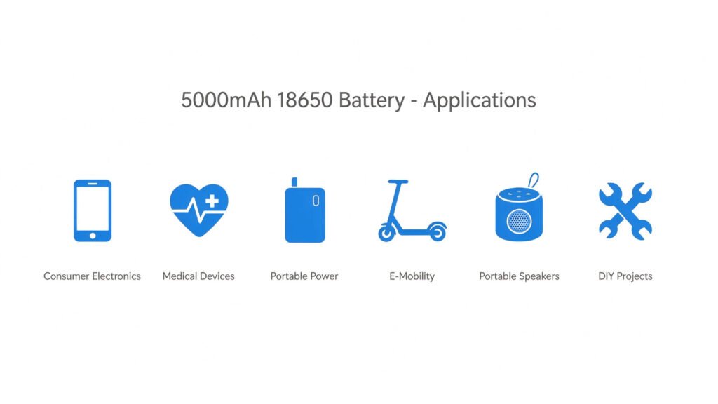 5000mAh 18650 battery applications infographic consumer electronics medical industrial e-mobility power tools DIY A&S Power