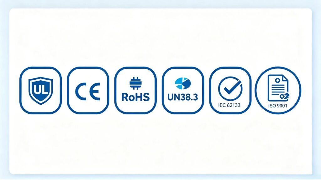 UL CE RoHS UN38.3 IEC62133 ISO9001 certifications for A&S Power lithium battery manufacturer