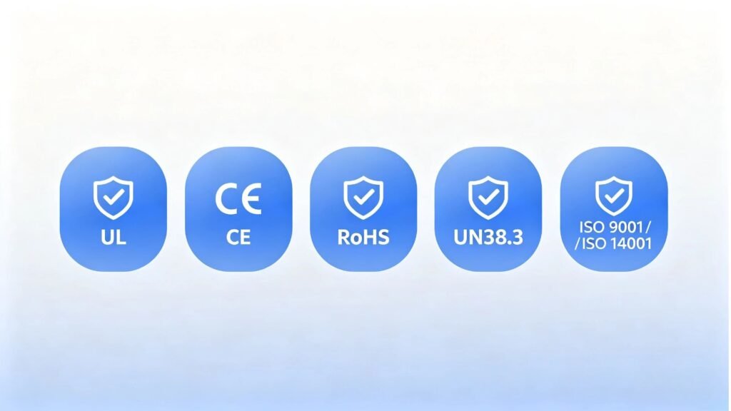 UL CE RoHS UN38.3 ISO9001 certifications for A&S Power lithium battery manufacturing