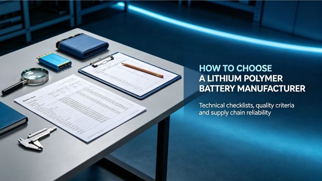 How to choose a lithium polymer battery manufacturer guide banner A&S Power with battery cells and checklist