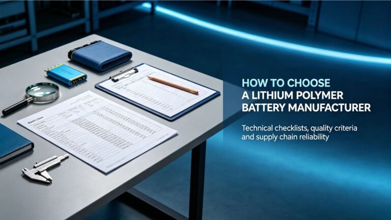 How to choose a lithium polymer battery manufacturer guide banner A&S Power with battery cells and checklist