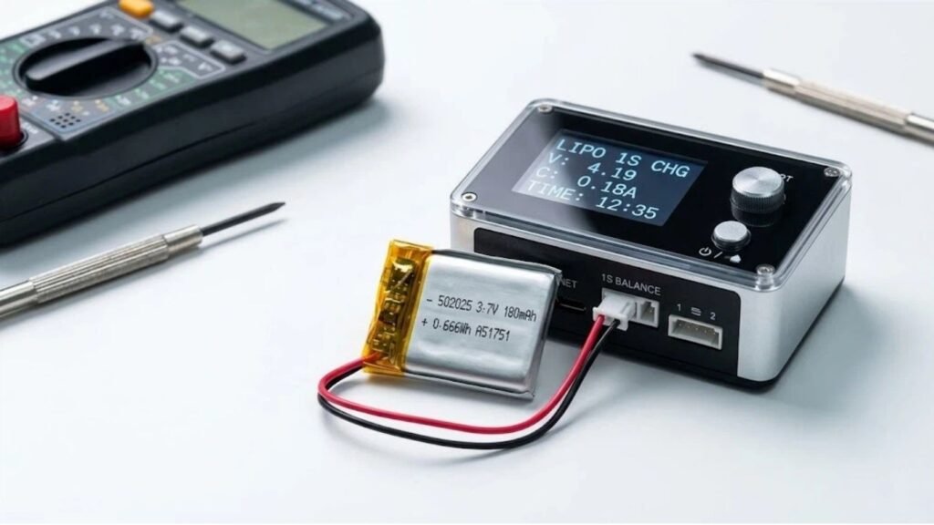 How to charge lipo batteries guide with charger and battery on workbench A&S Power