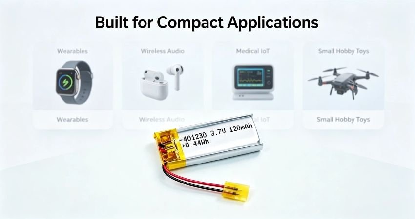 Industrial 3.7 v li po battery AS401230 for wearables, TWS audio, medical IoT and hobby electronics