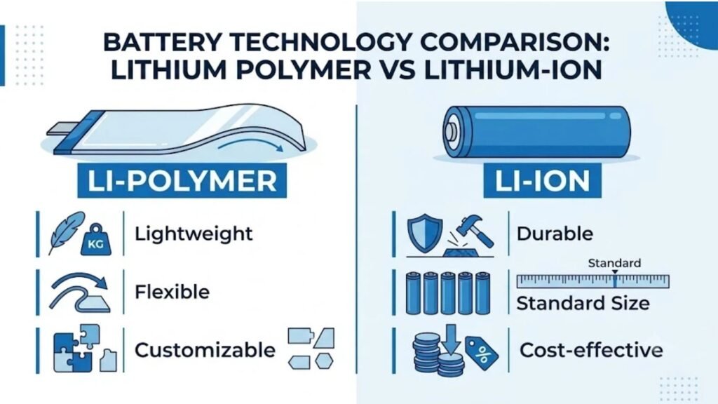Lithium polymer vs lithium ion battery comparison infographic