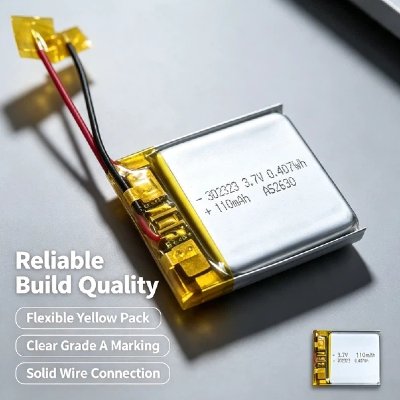 slim 110mAh battery AS302323 – OEM rechargeable LiPo cell for IoT sensors and smart wearables