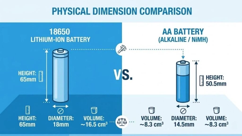 18650 battery vs AA battery comparison infographic A&S Power