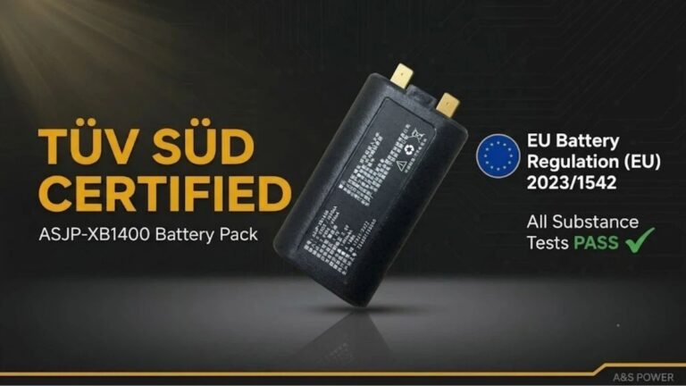 A&S Power ASJP-XB1400 battery pack TÜV SÜD certified under EU Battery Regulation 2023/1542