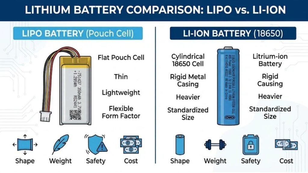 LiPo vs Li-Ion battery comparison: pouch cell vs cylindrical 18650