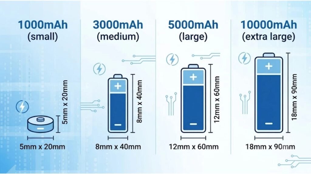 Lithium polymer battery capacity size guide infographic 1000mAh to 10000mAh A&S Power